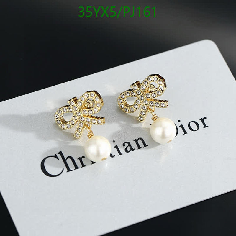 Dior Ribbon Pearl Drop Earrings, Gold-Tone Finish, Elegant Jewelry Gift