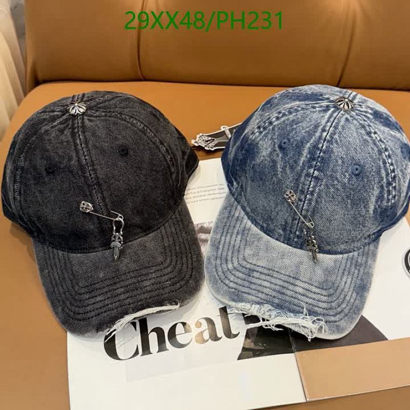 Chrome Hearts Baseball Cap Distressed Denim Hat with Safety Pin and Cross
