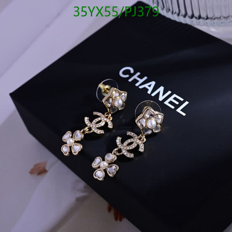 Elegant Chanel Drop Earrings with Pearl and Crystal Accents - PJ379