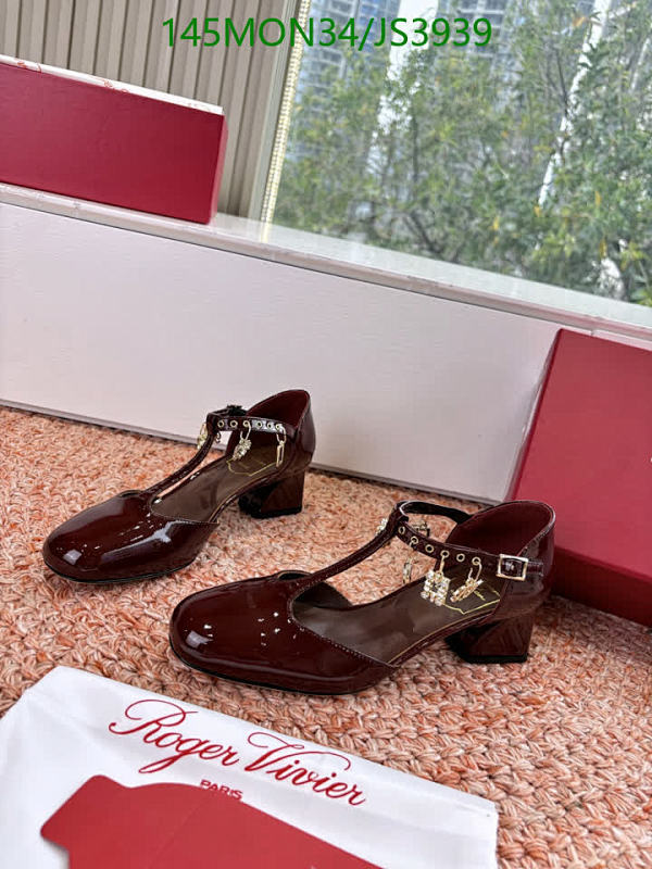 Roger Vivier Women's Patent Leather T-Strap Block Heel Pumps -Burgundy