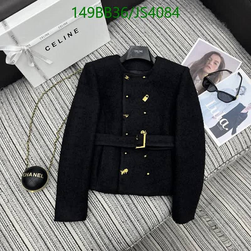 Celine Black Wool-Blend Belted Jacket with Gold-Tone Hardware, JS4084