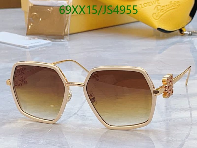 Loewe JS4955 Hexagon Sunglasses Gold Frame Brown Lens, Size 58-18-143