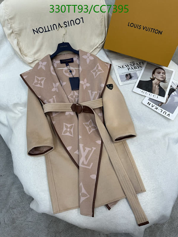 Louis Vuitton Women's Beige Wool Blend Monogram Shawl Belted Wrap Coat