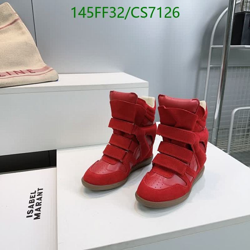 Isabel Marant Women's Red Leather & Suede Hook and Loop Strap Wedge Sneakers
