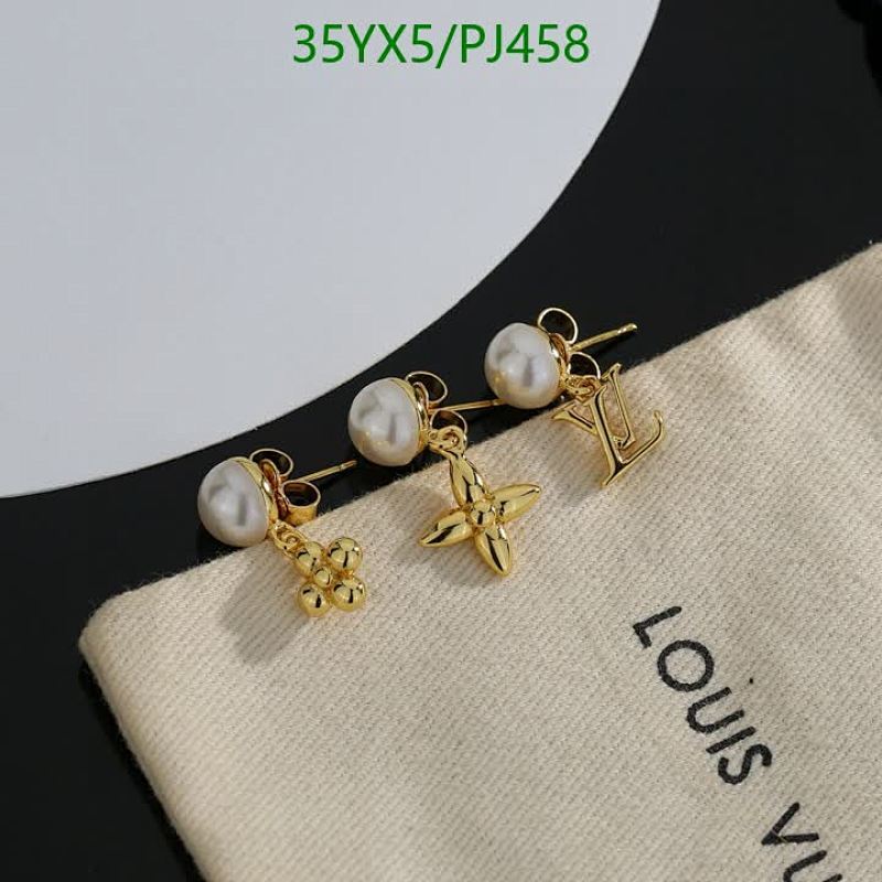 Louis Vuitton 3-in-1 Pearl Drop Earrings - Elegant Gold Finish, PJ458