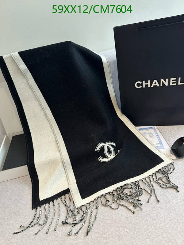 Elegant Chanel Wool Scarf - Black & White, 180cm - Stylish Winter Accessory