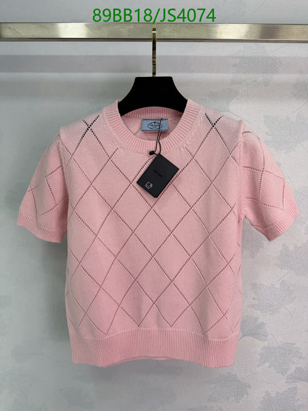 Prada Pink Diamond Pattern Wool Blend Short Sleeve Top, Women's Size S-M-L