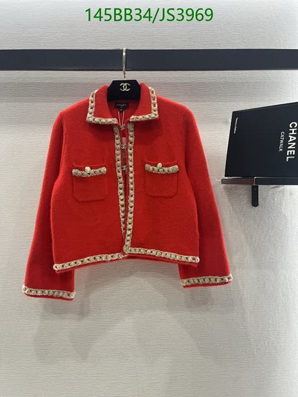 Chanel Red Wool Jacket, Classic Design, Round Collar, and Long Sleeves