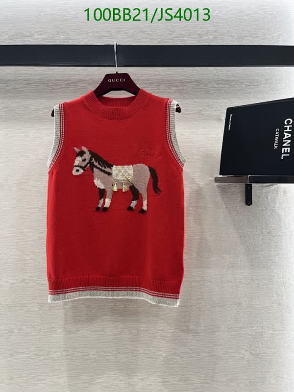 Gucci Horse Intarsia Wool Vest Sleeveless Sweater Top, Red, Women's