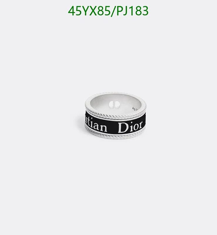 Christian Dior Unisex Ring, Silver-Finish Metal and Black Resin - Size 6-9
