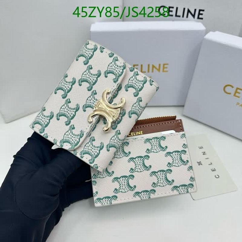 Celine Triomphe Printed Leather Wallet Card Holder 16331 - Green on White