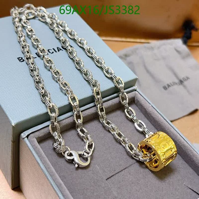 Balenciaga Silver Chain Necklace with Gold-Tone Embossed Barrel Pendant