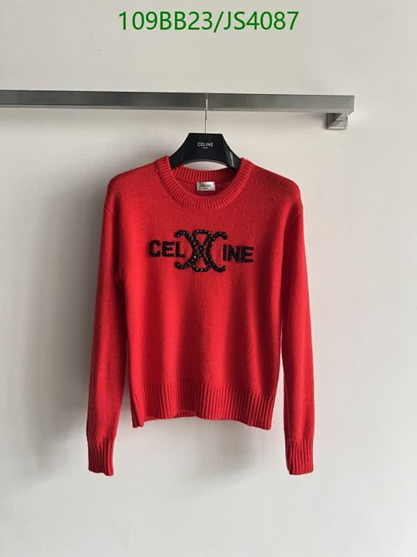 Celine Women's Wool Blend Sweater - Classic Crew Neck, Embellished Logo
