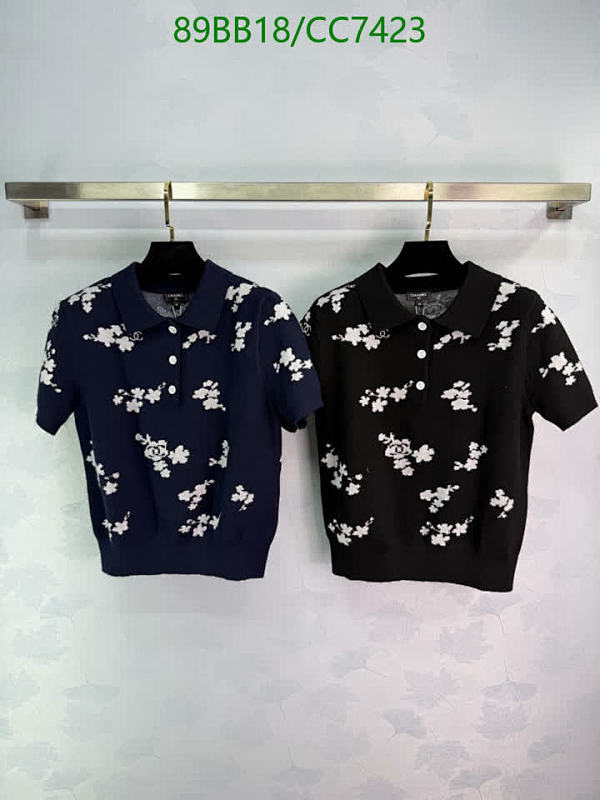 Chanel Women's Floral Wool Polo Shirt, Short Sleeve Knit Top, S-L