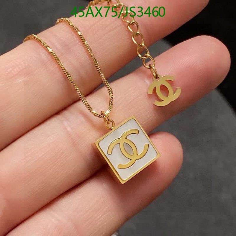 Chanell Gold-Tone Finish Necklace With White Square Pendant, JS3460
