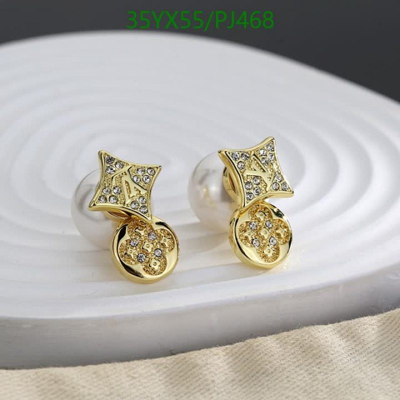 Louis Vuitton Gold-Tone & Pearl Stud Earrings, Designer Fashion Jewelry
