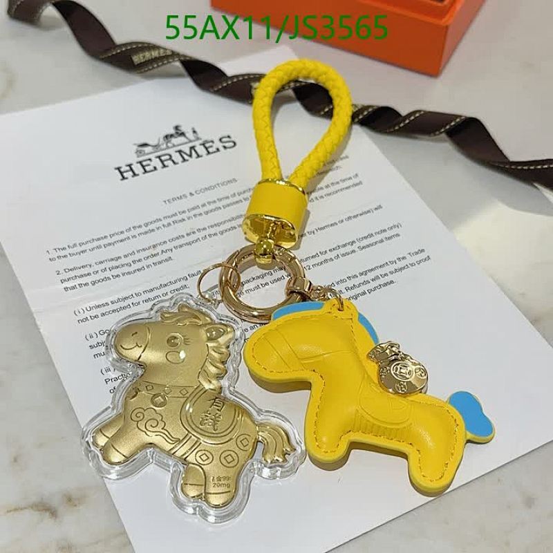 Hermes Horse Key Chain Pendant Yellow Leather and Gold Metal, Stylish Accessory