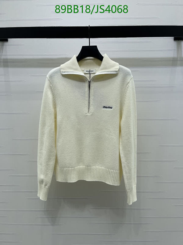 Miu Miu Wool Half-Zip Pullover Sweater, Ivory, Women's Size S-M-L