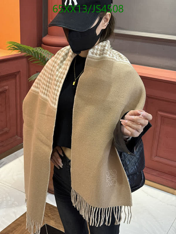 Loewe Cashmere Scarf, 30-164CM, Houndstooth and Logo Detail, Luxurious and Warm