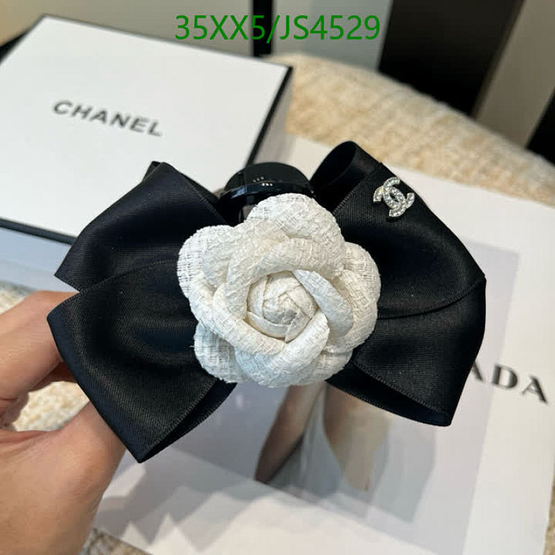 Chanel Women's Black & White Ribbon Flower Hair Clip, Elegant Hair Accessory