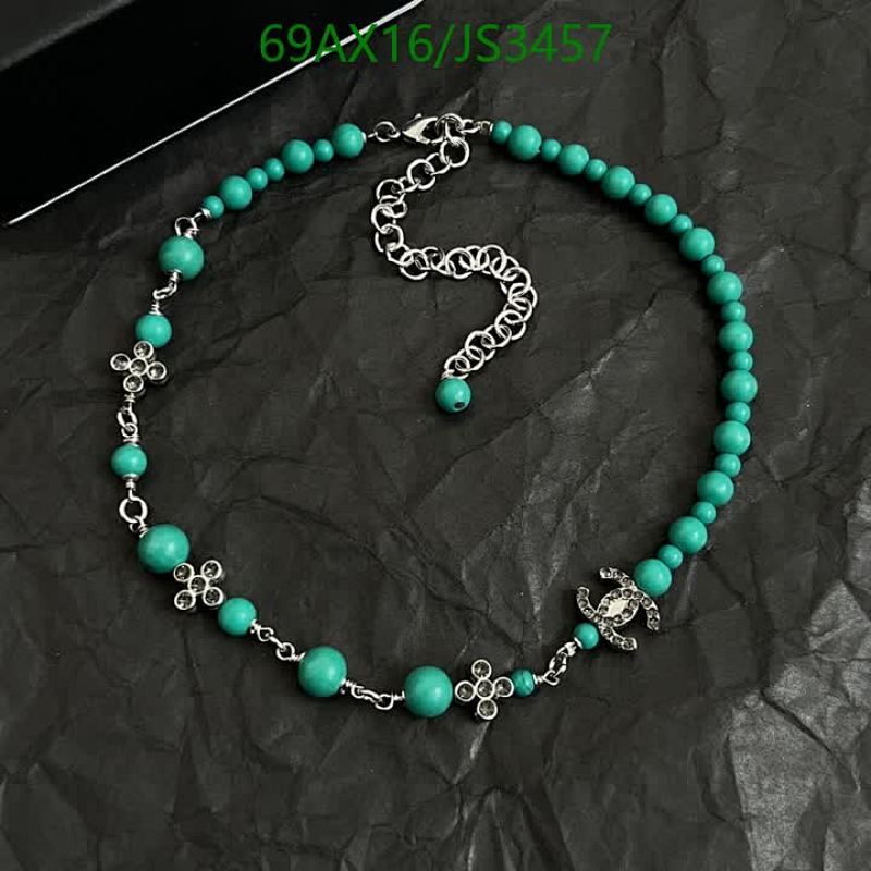 Chanel Beaded Necklace with CC Logo Charm - Turquoise Beaded Necklace