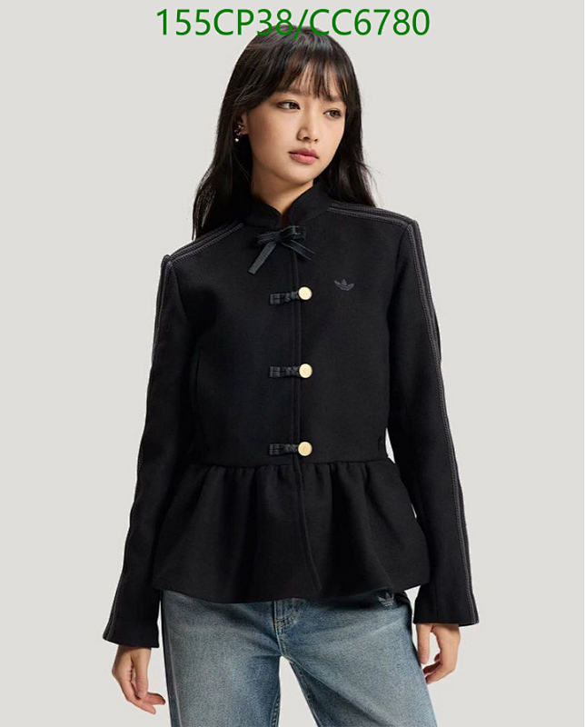Adidas Women's Black Jacket with Mandarin Collar and Gold Button Closure