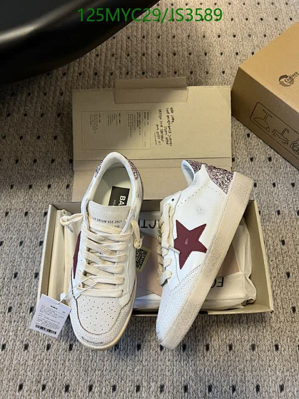Golden Goose Men's White Leather Sneakers with Burgundy Star Patch, EU35-46