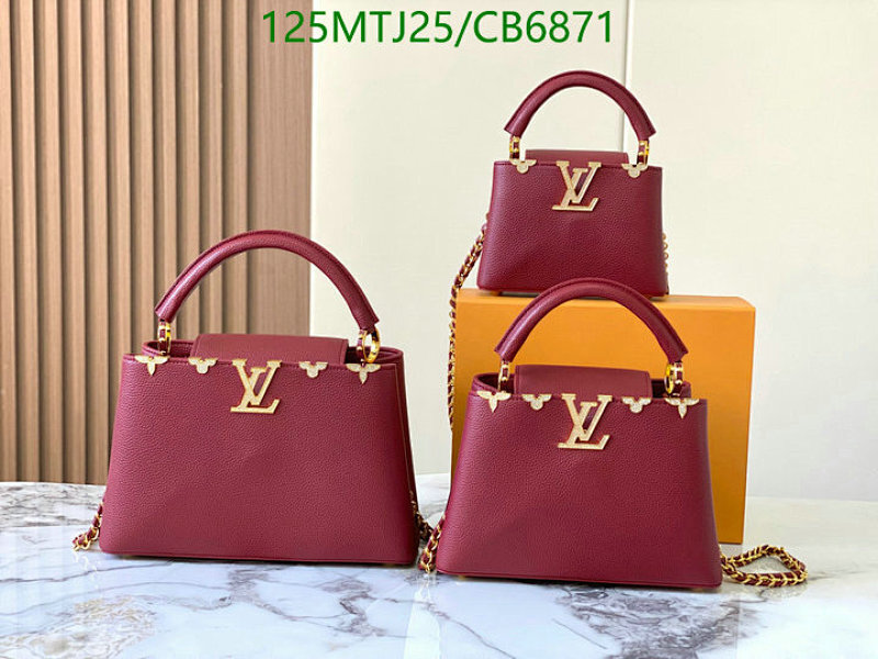 Louis Vuitton Capucines Mini Genuine Leather Burgundy Bag with Chain