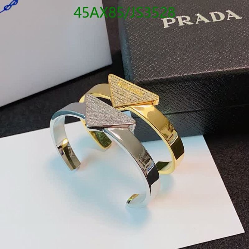 Prada Jewelry Cuff Bracelet with Triangle Logo, Gold and Silver Tone