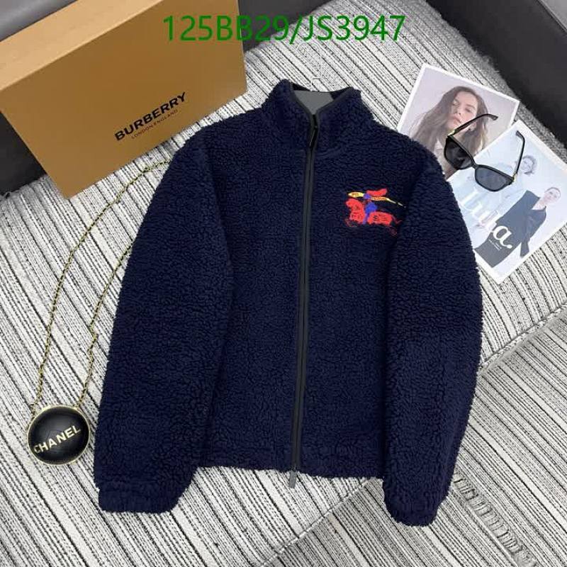 Burberry Wool Blend Fleece Jacket with Embroidered Logo - Navy