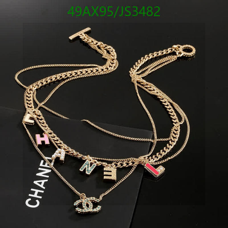 Elegant Layered Gold Chain Necklace with Letter and Logo Charms for Women