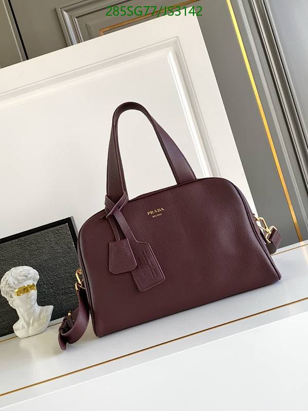 Prada 1BB148 Genuine Leather Top Handle Bag - 33x22x14CM - Burgundy