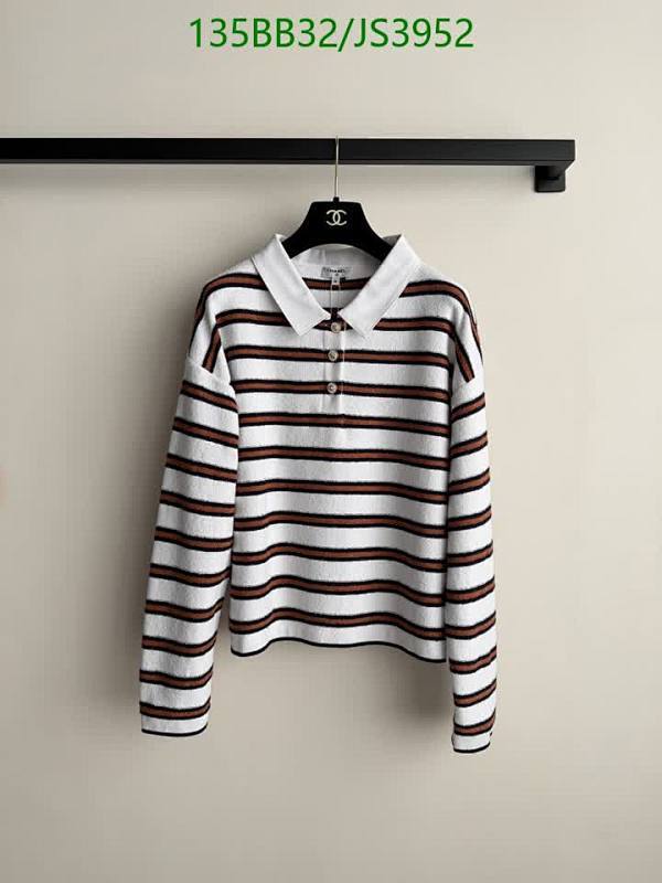 Chanel Striped Cotton Knit Top, Long Sleeve Polo Shirt, Women's Apparel
