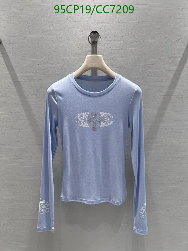 Chrome Hearts Women's Light Blue Long Sleeve T-Shirt with Cross Graphic