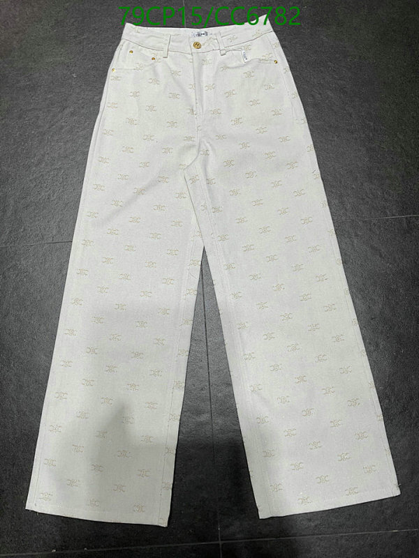 Celine Women's White All-Over Logo Print High-Waisted Wide Leg Jeans