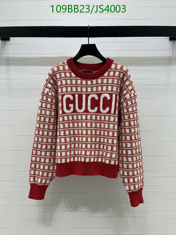 Gucci Women's Wool Blend Knit Sweater in Red and White, Size S-M-L