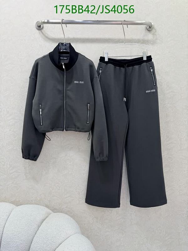 Miu Miu Women's Gray Cotton Tracksuit with Zip Details - JS4056