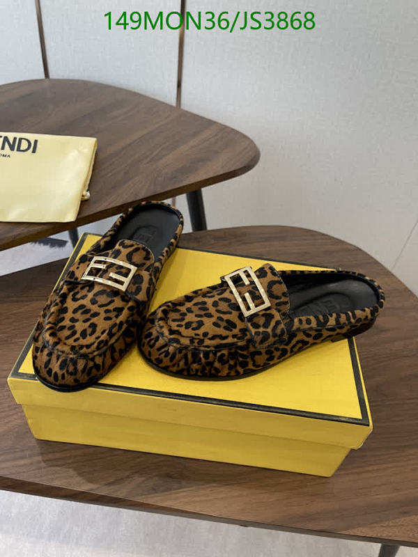 Fendi Women's Leopard Print Leather Mules with Gold-Tone Hardware, EU35-40