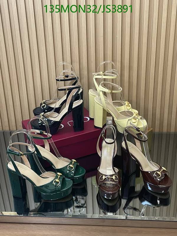 Gucci Women's Platform Heels Patent Leather Ankle Strap Sandals