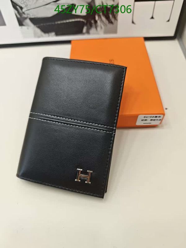 Elegant Hermes CT7306 Black Genuine Leather Bifold Wallet for Men
