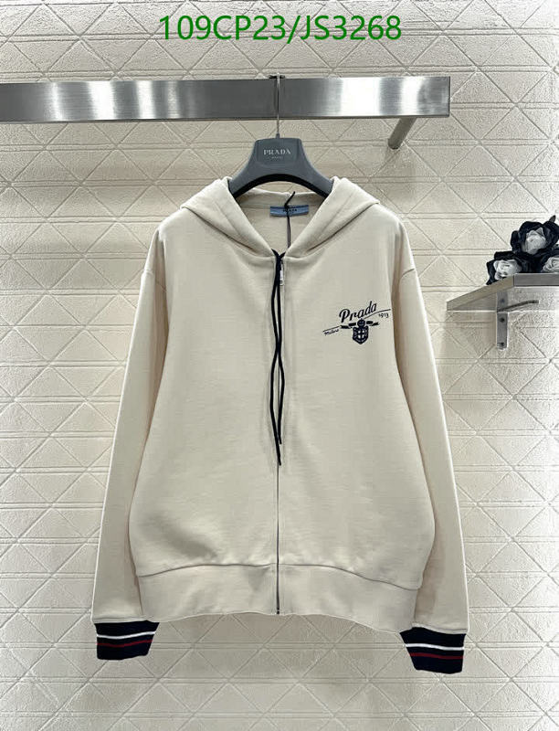 Prada Full-Zip Cotton Hoodie with Embroidered Logo, Cream White, Size S-M-L
