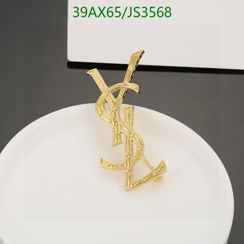 Yves Saint Laurent JS3568 Gold-Tone Brooch - Iconic YSL Logo, Elegant Design