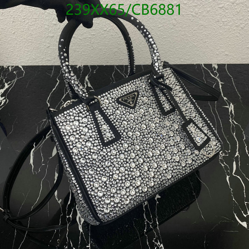 Prada 1BA896 Black Leather Crystal Embellished Top Handle Bag, 24.5 cm