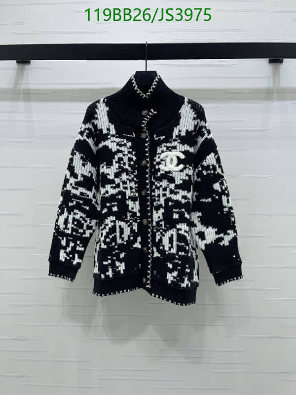 Chanel Wool Cardigan - Black and White Pattern, Button-Up Style
