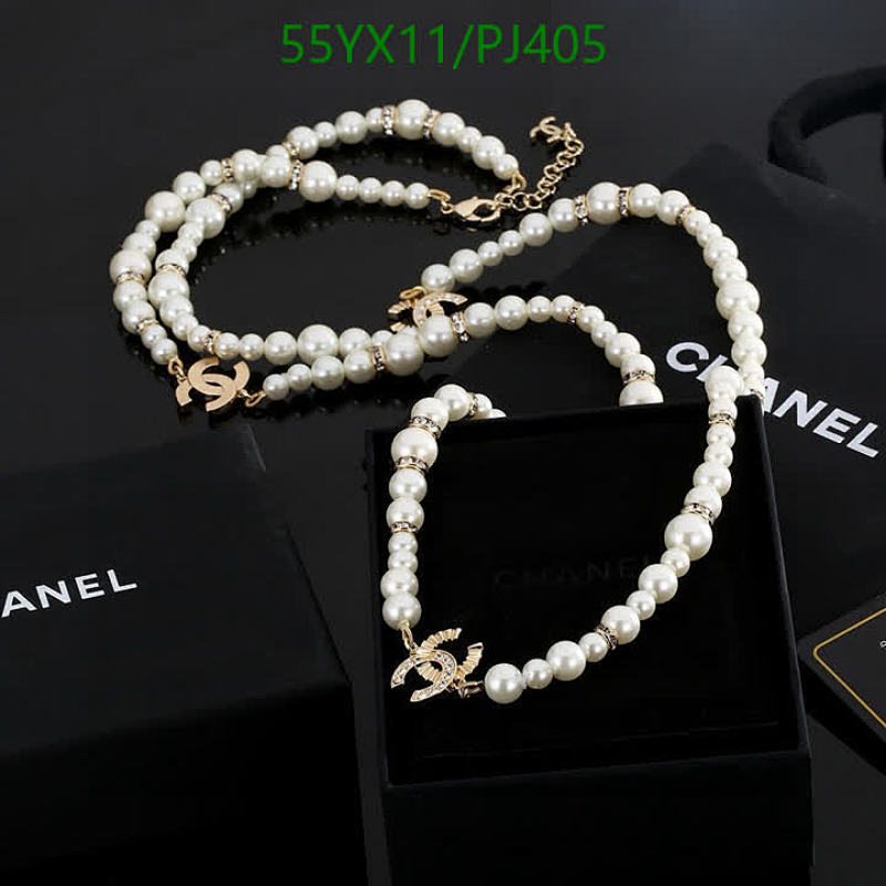 Elegant Chanel Inspired Pearl Necklace with CC Logo, Gold-Tone Hardware