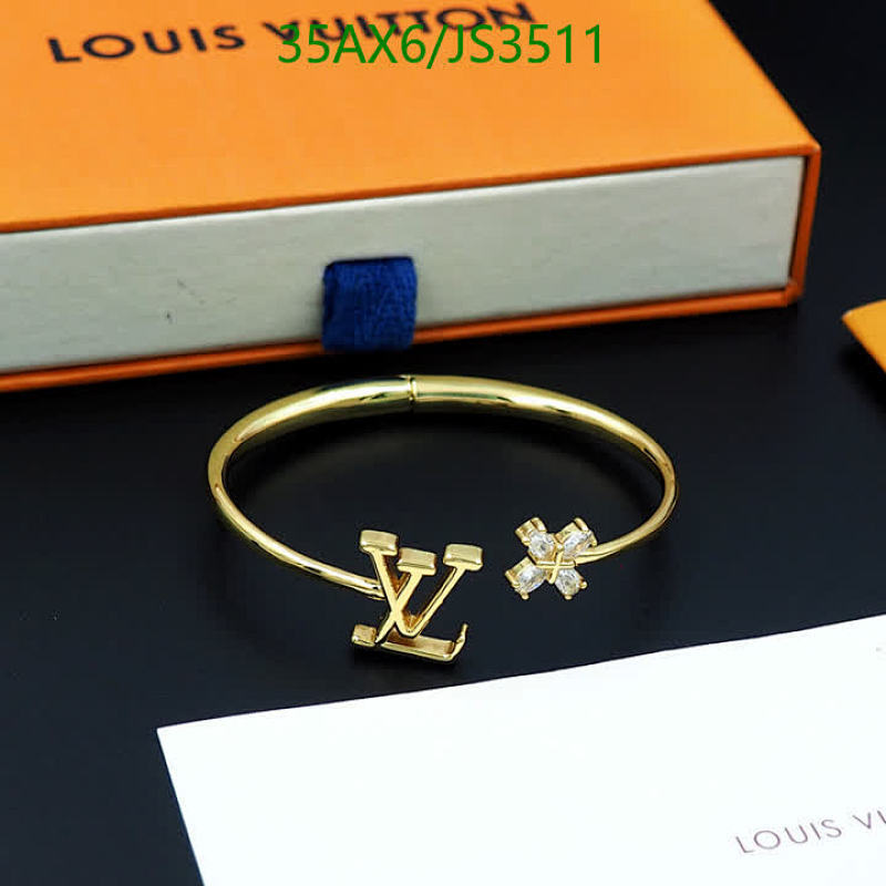 Louis Vuitton JS3511 Gold-Tone Bangle Bracelet with Crystal Flower Accent