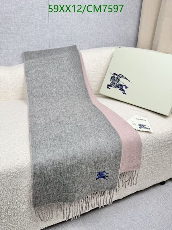 Burberry Cashmere Scarf, 30-180cm, Grey and Pink, Luxurious and Soft