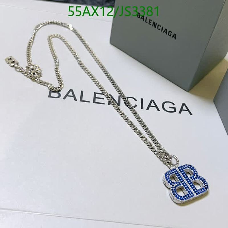 Balenciaga Silver-Tone Necklace with Blue Crystal BB Charm Pendant Jewelry