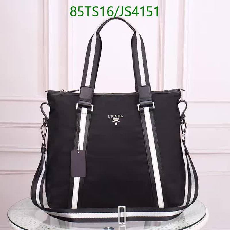 Prada Black Nylon and Leather Trim Tote Bag with Striped Shoulder Strap