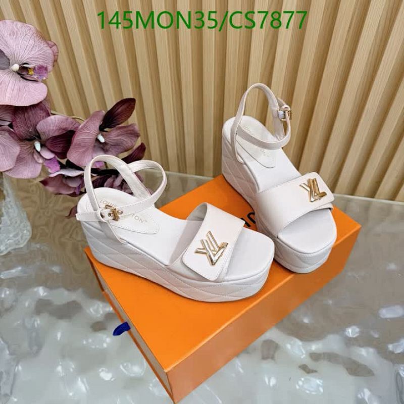 Louis Vuitton Women's White Leather Wedge Sandals with Ankle Strap
